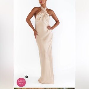 Jasmine Halter Maxi Dress-Champagne Luxe Satin
